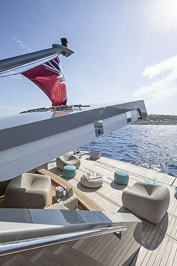 a deck with a flag on it aboard SILVER FAST Yacht for Sale