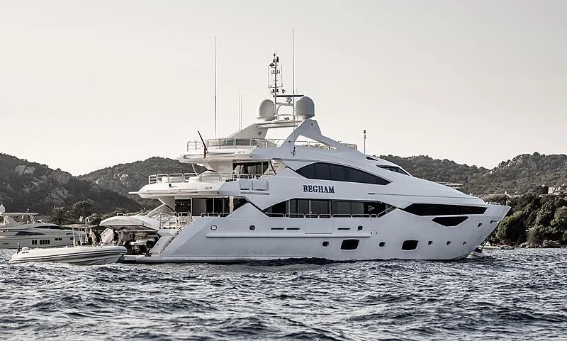 a large white boat in the water aboard BEGHAM Yacht for Sale