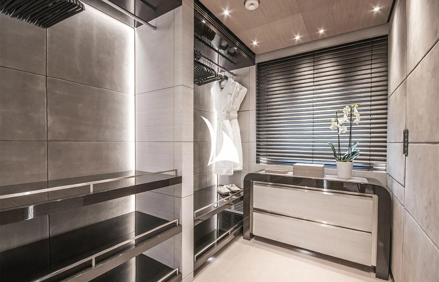 a kitchen with a large counter aboard SEVERIN°S Yacht for Charter