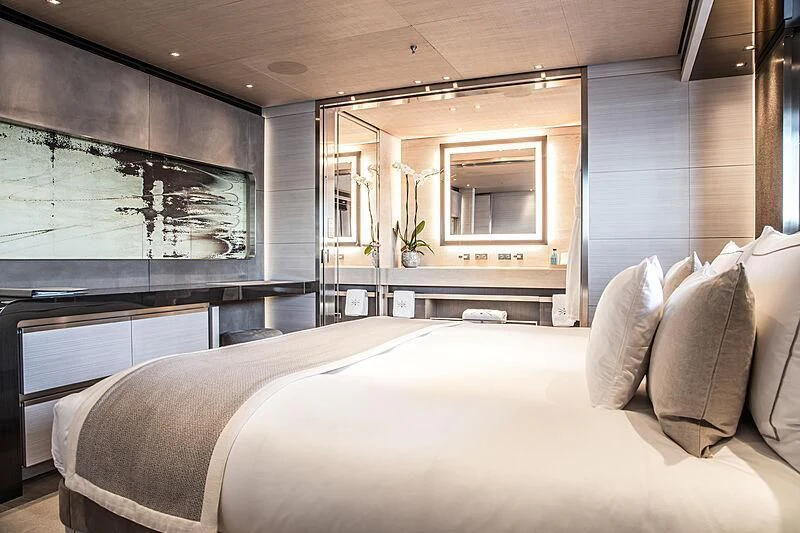 a bed in a room aboard SEVERIN°S Yacht for Charter