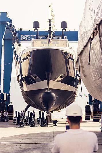 a large boat docked aboard SEVERIN°S Yacht for Charter