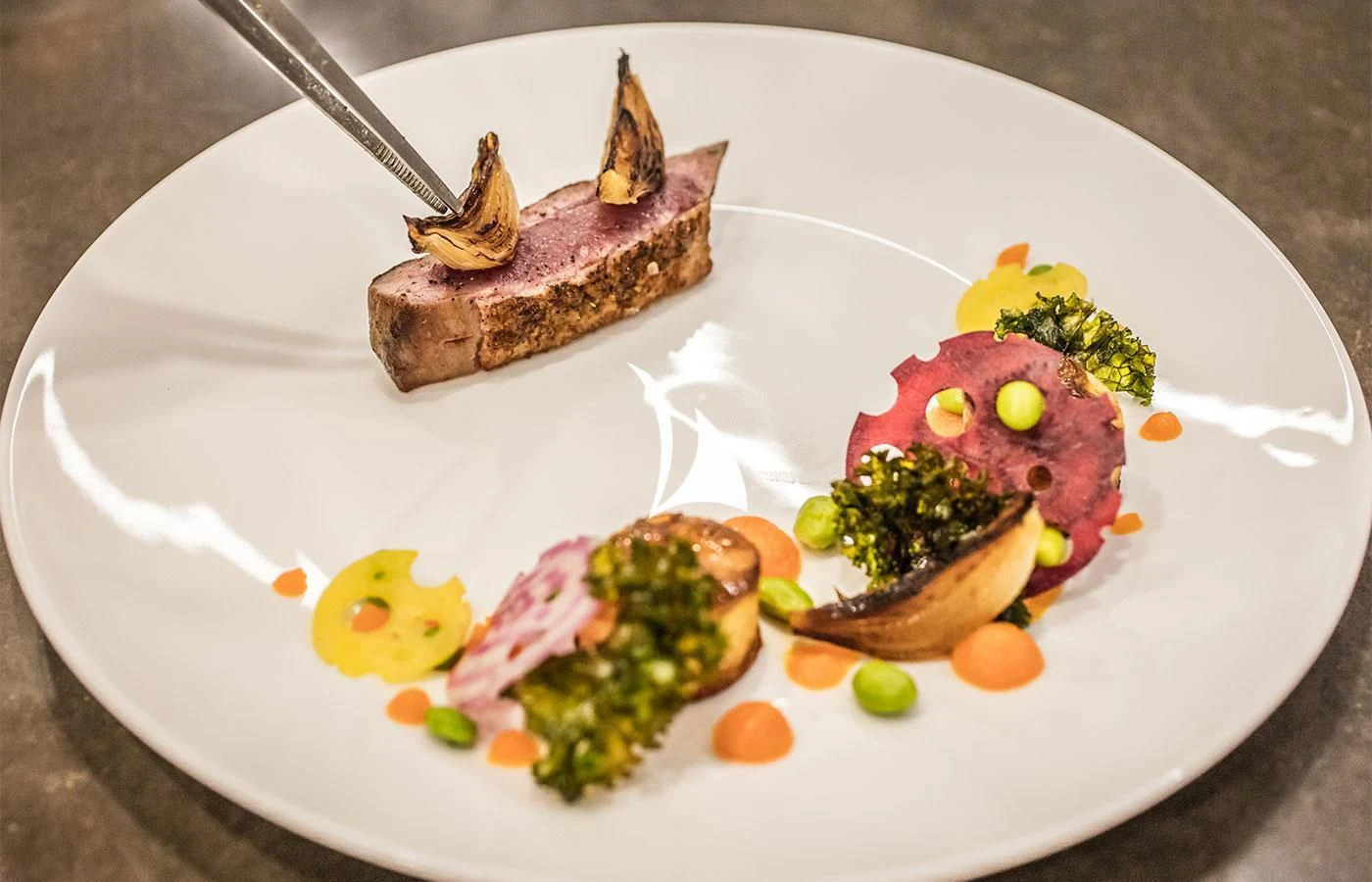 a plate of food aboard SEVERIN°S Yacht for Charter