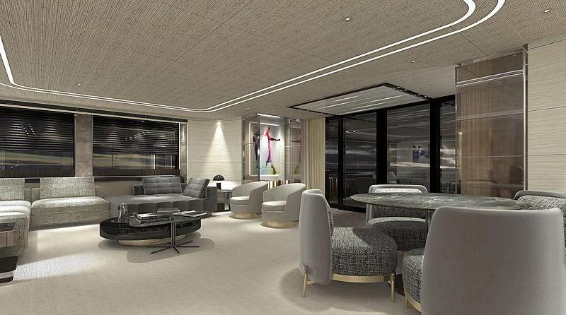 a room with a couch and a table and chairs aboard SEVERIN°S Yacht for Charter