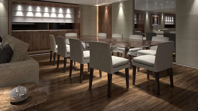 a room with a table chairs and a couch aboard SEVERIN°S Yacht for Charter