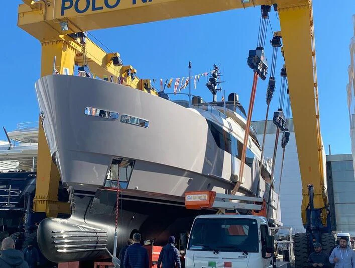 a large white boat with a crane aboard MARIJA Yacht for Sale