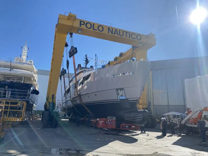 a large machine with a large yellow crane aboard MARIJA Yacht for Sale