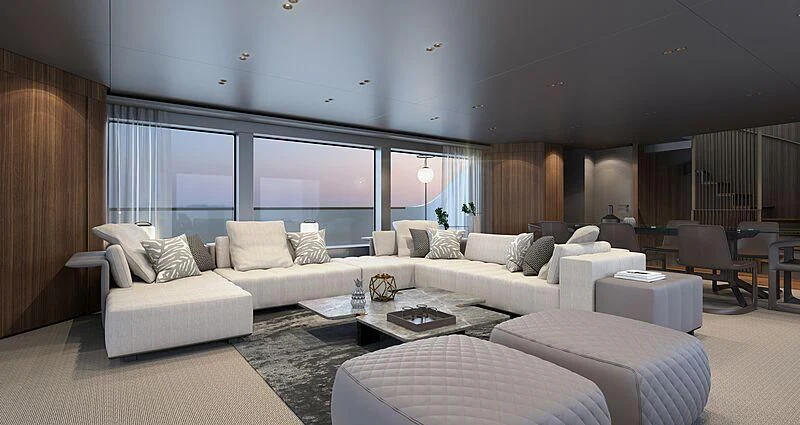 a living room with a large window aboard MARIJA Yacht for Sale
