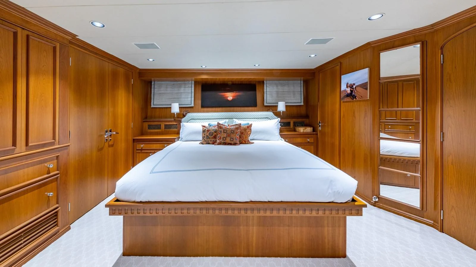 a bed in a room aboard SEAQUEL Yacht for Sale