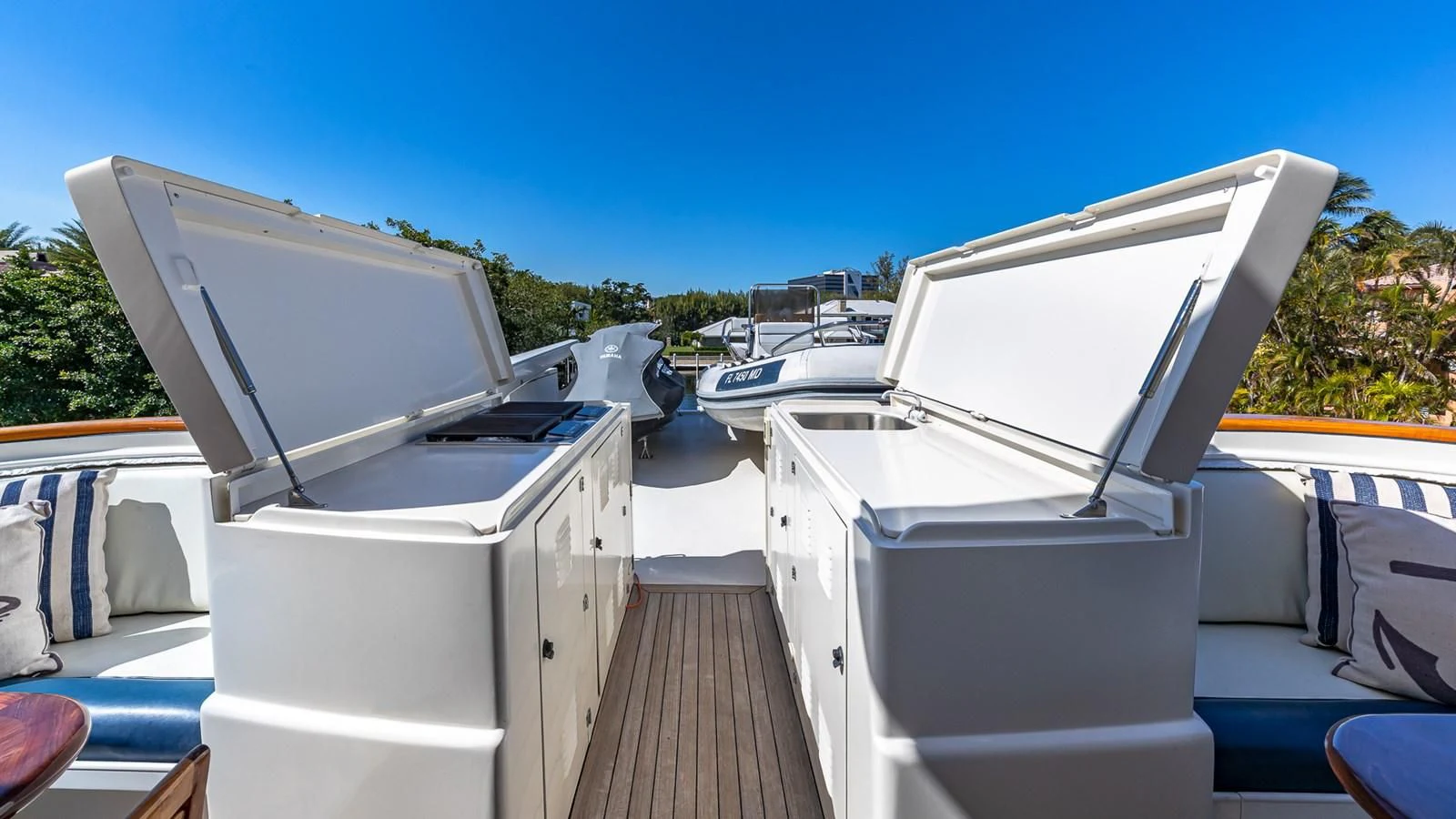 a row of boats on a dock aboard SEAQUEL Yacht for Sale