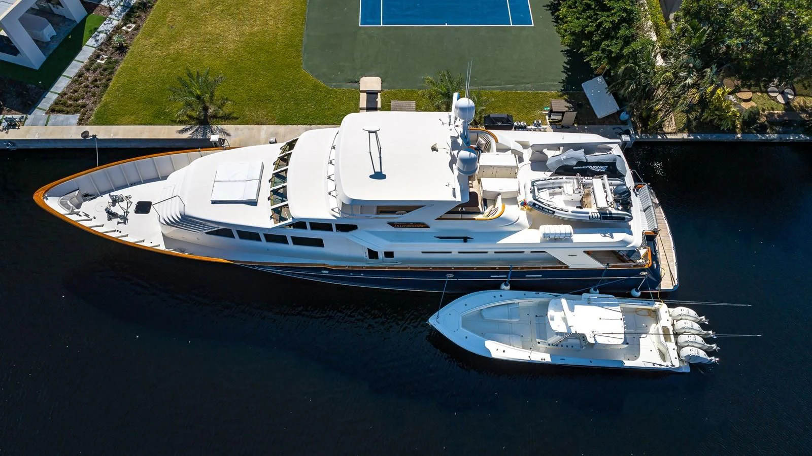 a group of boats in a harbor aboard SEAQUEL Yacht for Sale