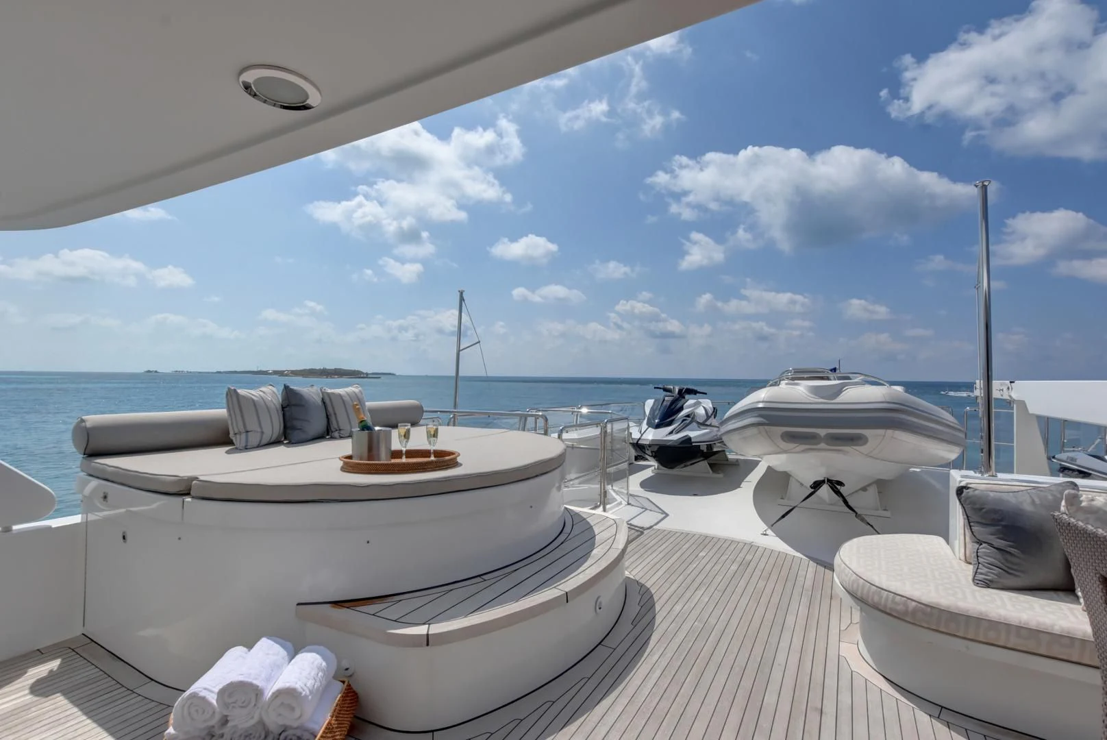 a boat on a deck aboard GOOD TIMES Yacht for Sale