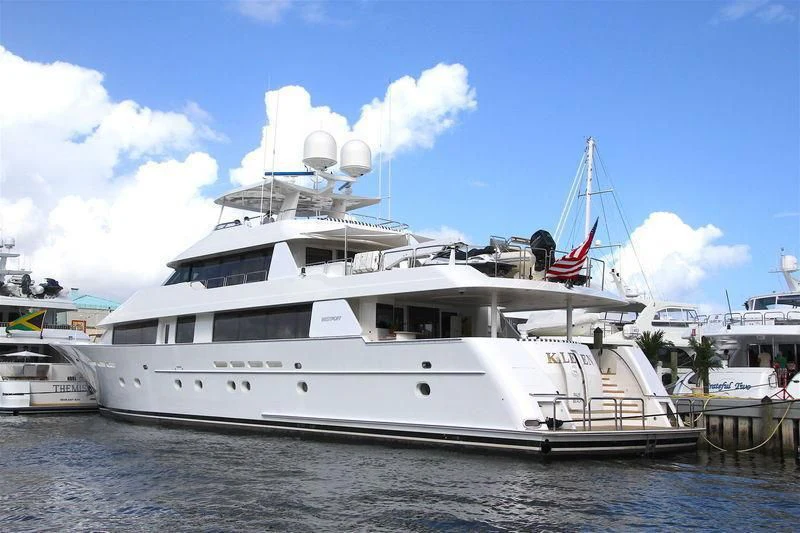 a large white yacht aboard GOOD TIMES Yacht for Sale