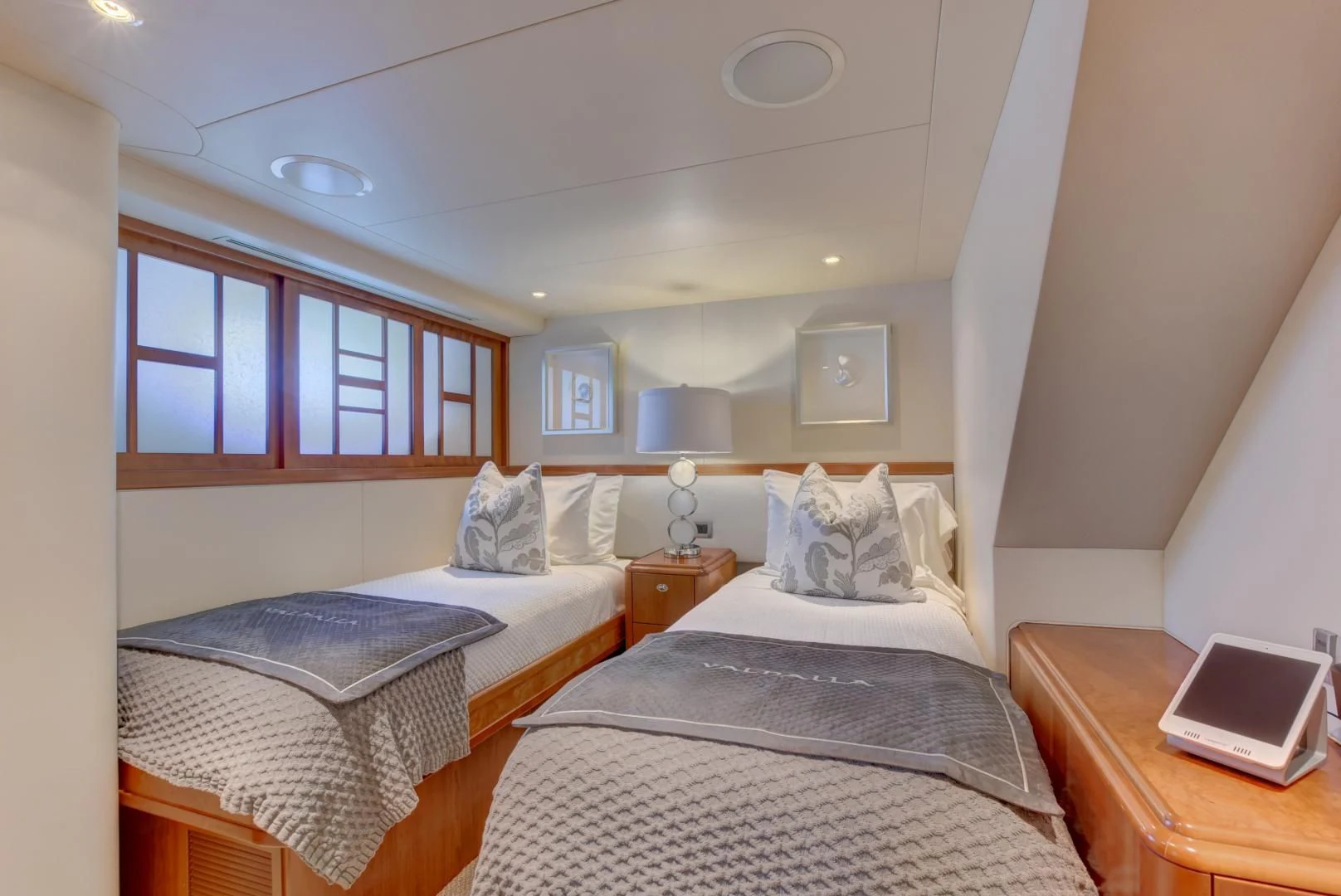a couple of beds in a room aboard GOOD TIMES Yacht for Sale