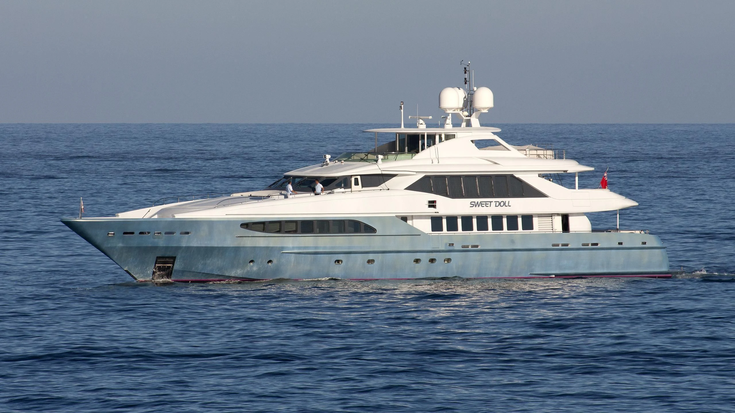 a large white boat in the water aboard KING LOUIS Yacht for Sale