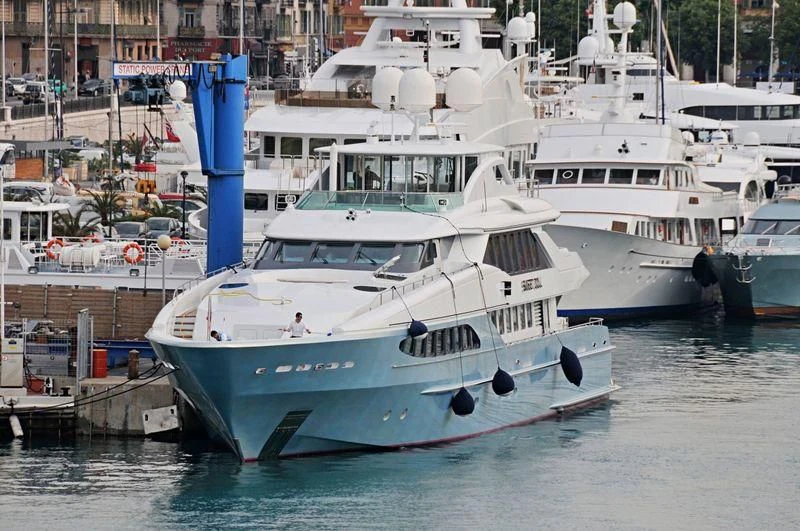 a group of boats are parked in a harbor aboard KING LOUIS Yacht for Sale