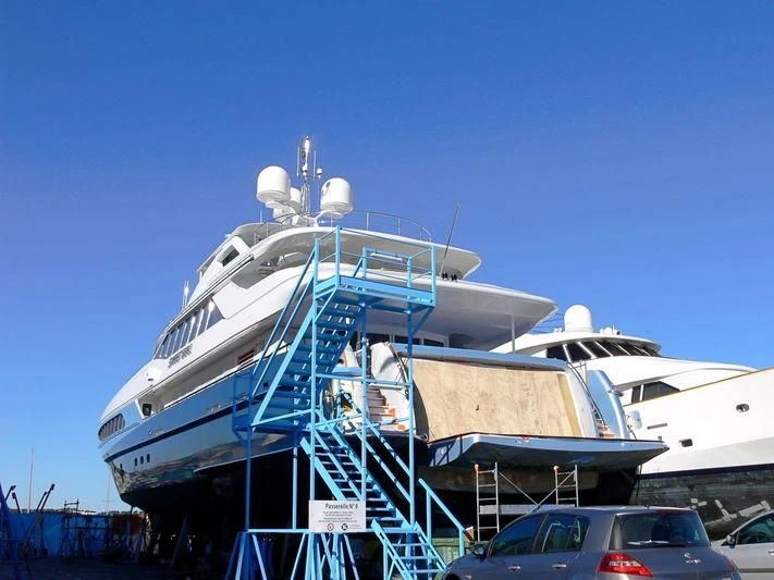 a large ship docked aboard KING LOUIS Yacht for Sale