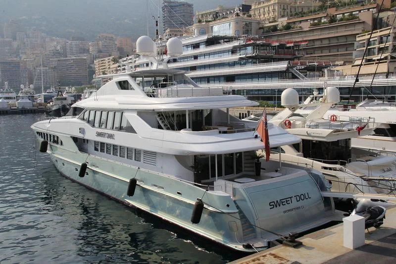 a boat docked at a pier aboard KING LOUIS Yacht for Sale