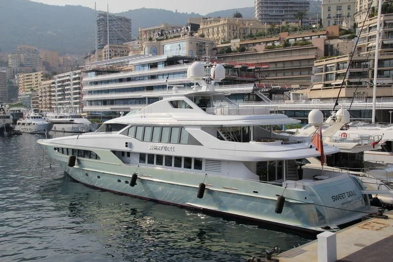 a boat docked at a pier aboard KING LOUIS Yacht for Sale