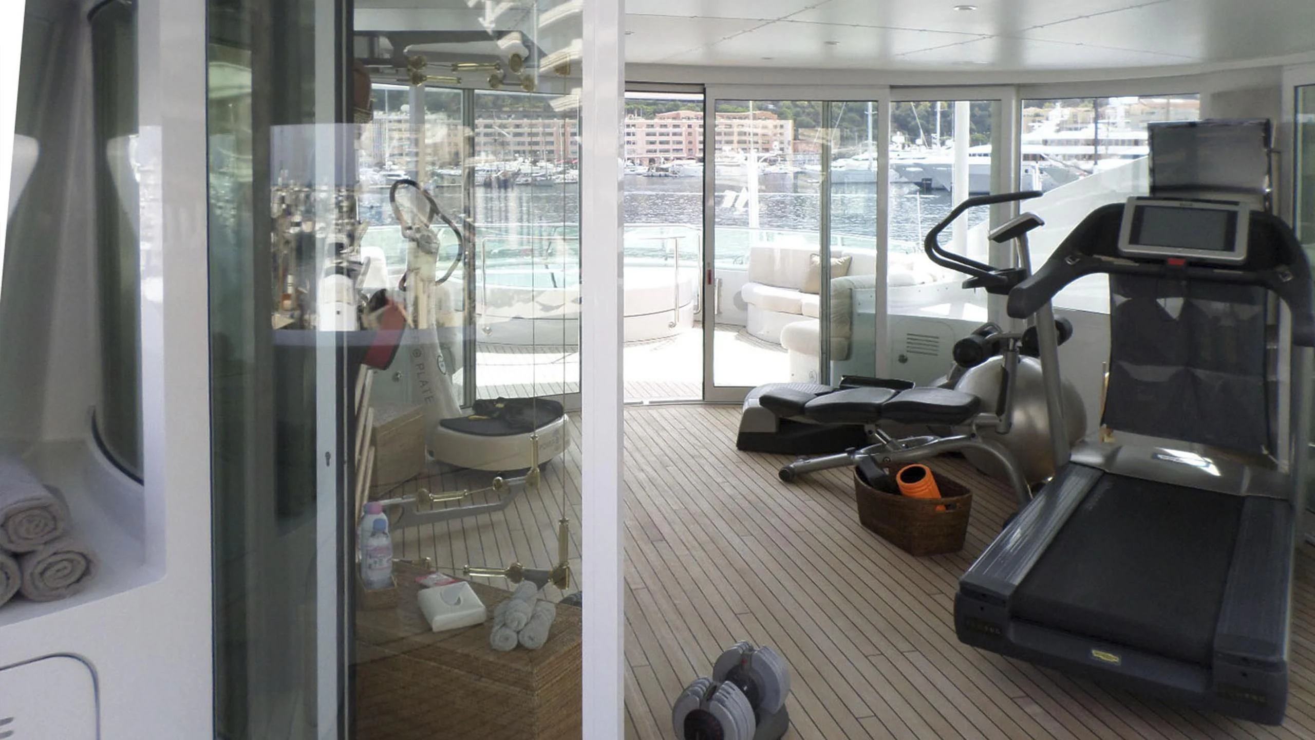a room with a large window aboard KING LOUIS Yacht for Sale