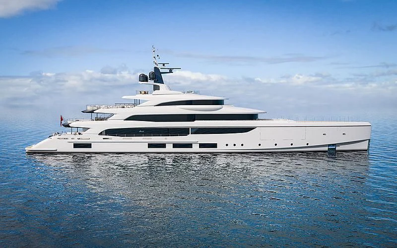 a white yacht in the water aboard TRIUMPH Yacht for Sale