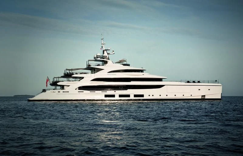 a white yacht in the water aboard TRIUMPH Yacht for Sale