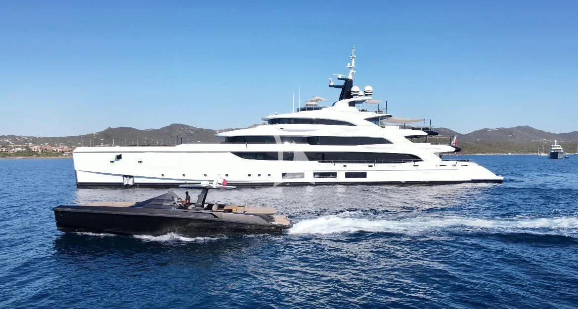 a large white yacht aboard TRIUMPH Yacht for Sale