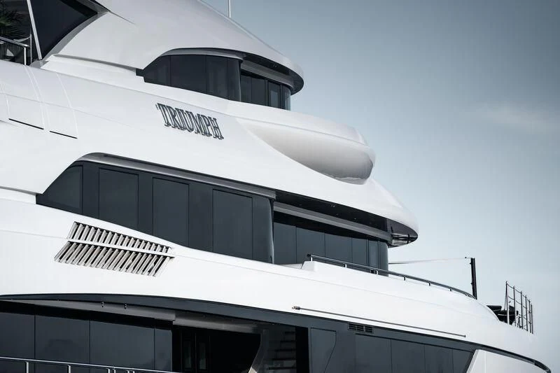 a building with a large white tower aboard TRIUMPH Yacht for Sale