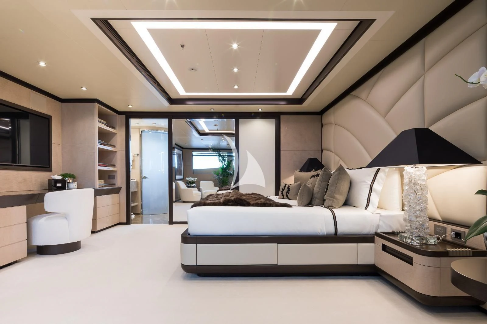 a modern looking living room aboard TRIUMPH Yacht for Sale