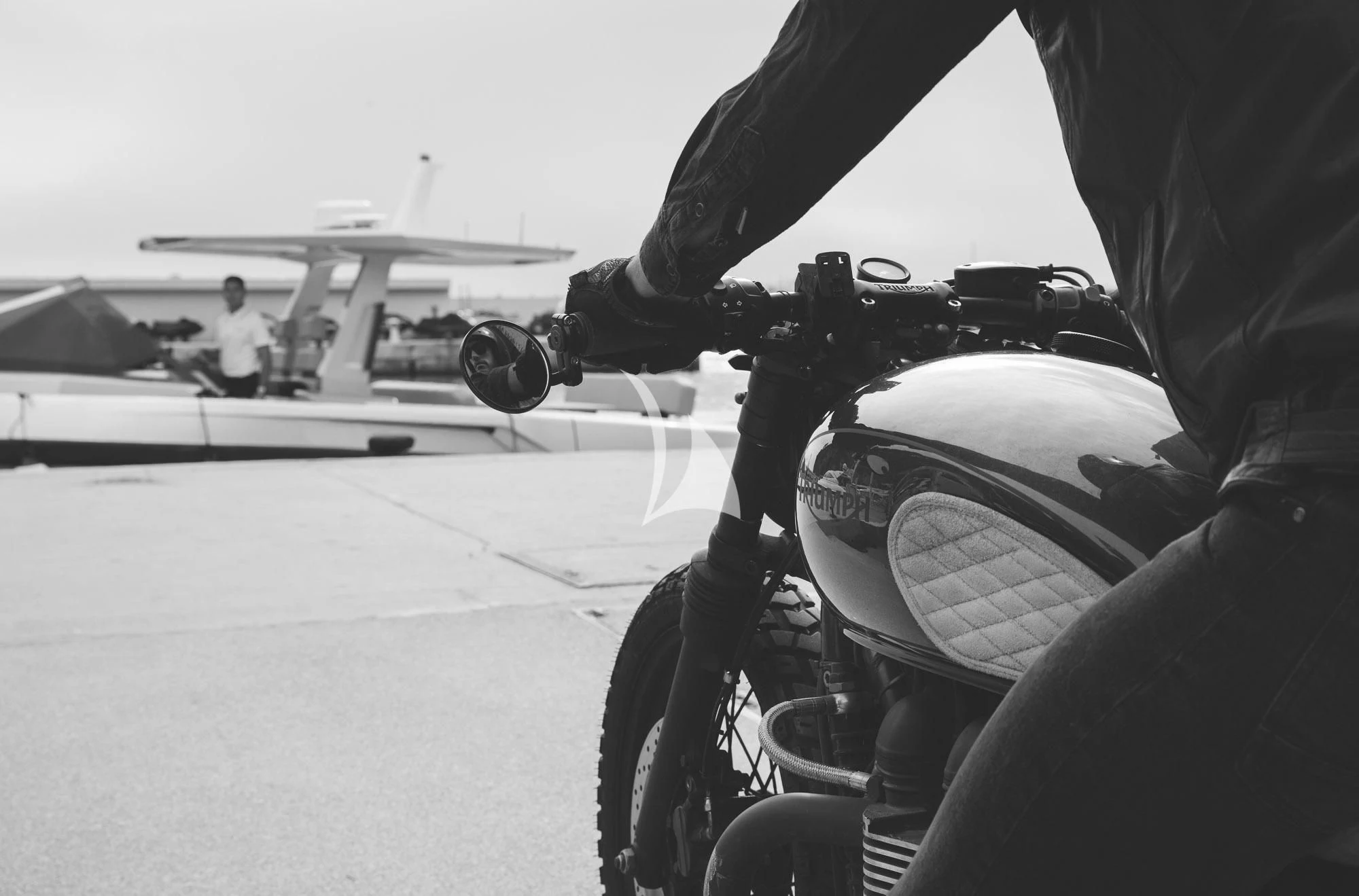a person on a motorcycle aboard TRIUMPH Yacht for Sale