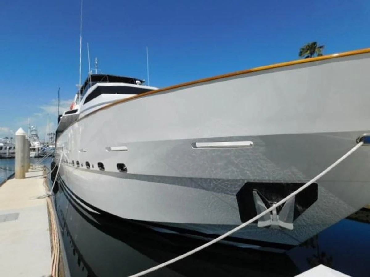 a white yacht docked aboard SILVER SPIRIT II Yacht for Sale