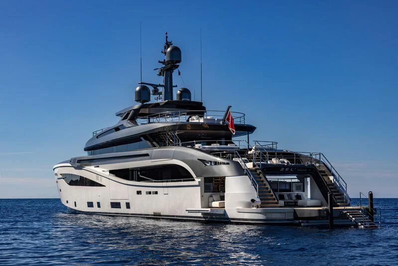 a large white boat in the water aboard BEL 1 Yacht for Sale
