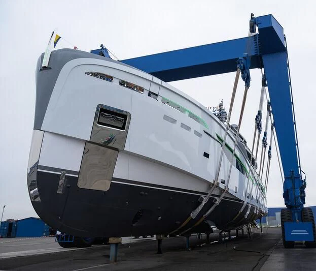 a large white boat aboard BEL 1 Yacht for Sale