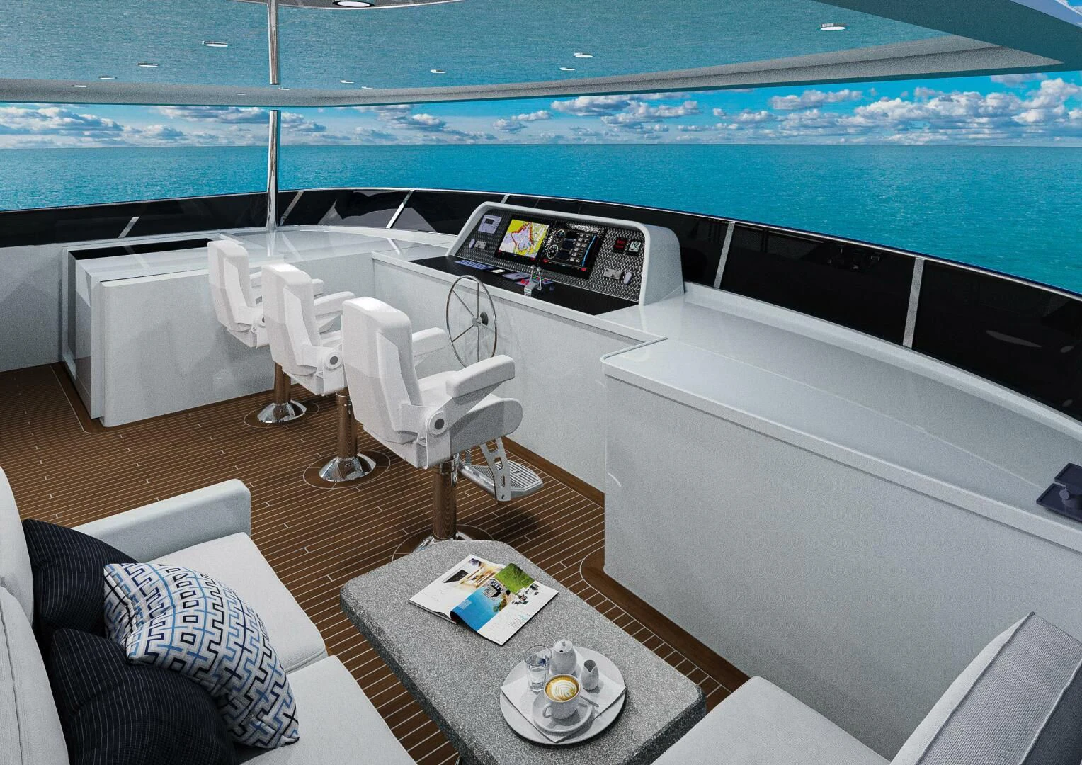 a room with a view of the ocean and the ocean aboard STELLARCAT AL2502 Yacht for Sale