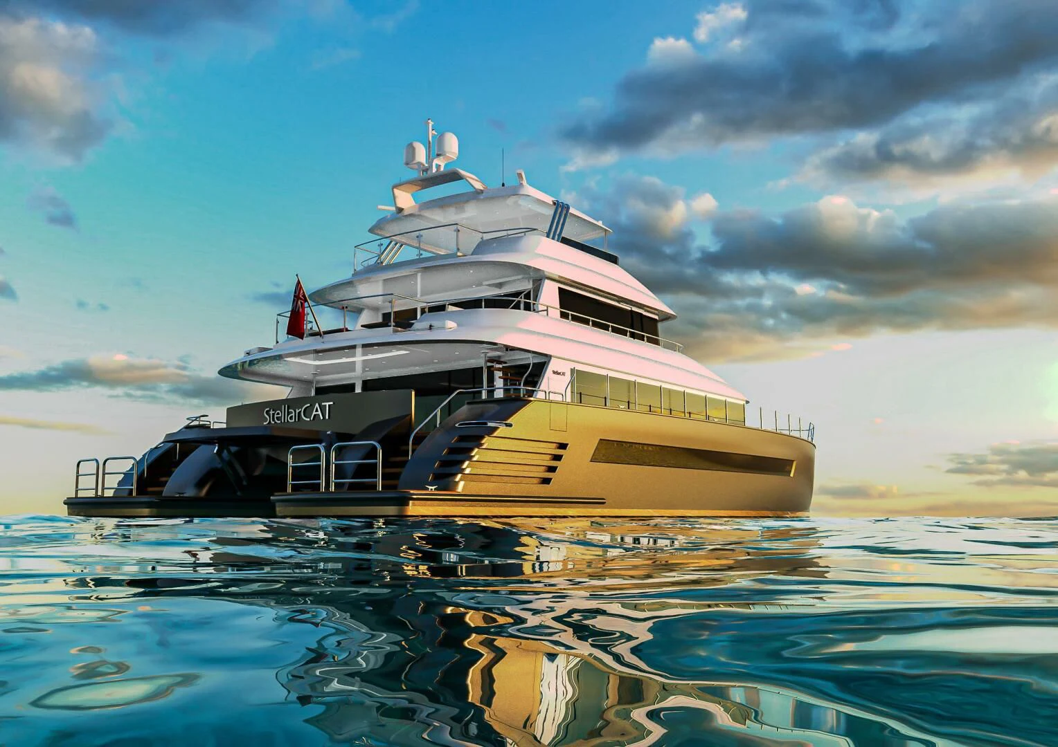 a boat in the water aboard STELLARCAT AL2502 Yacht for Sale