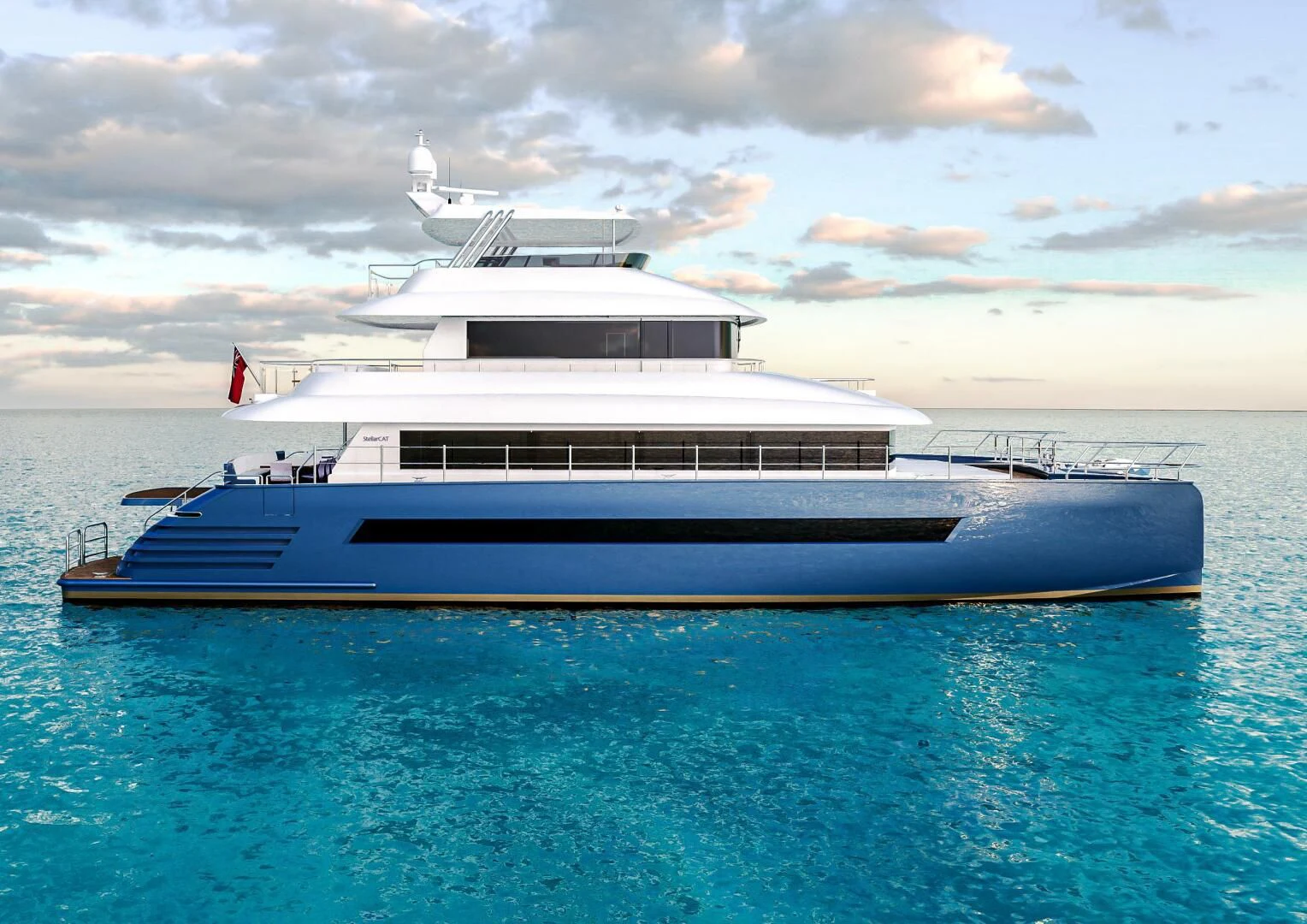 a large white boat in the water aboard STELLARCAT AL2502 Yacht for Sale