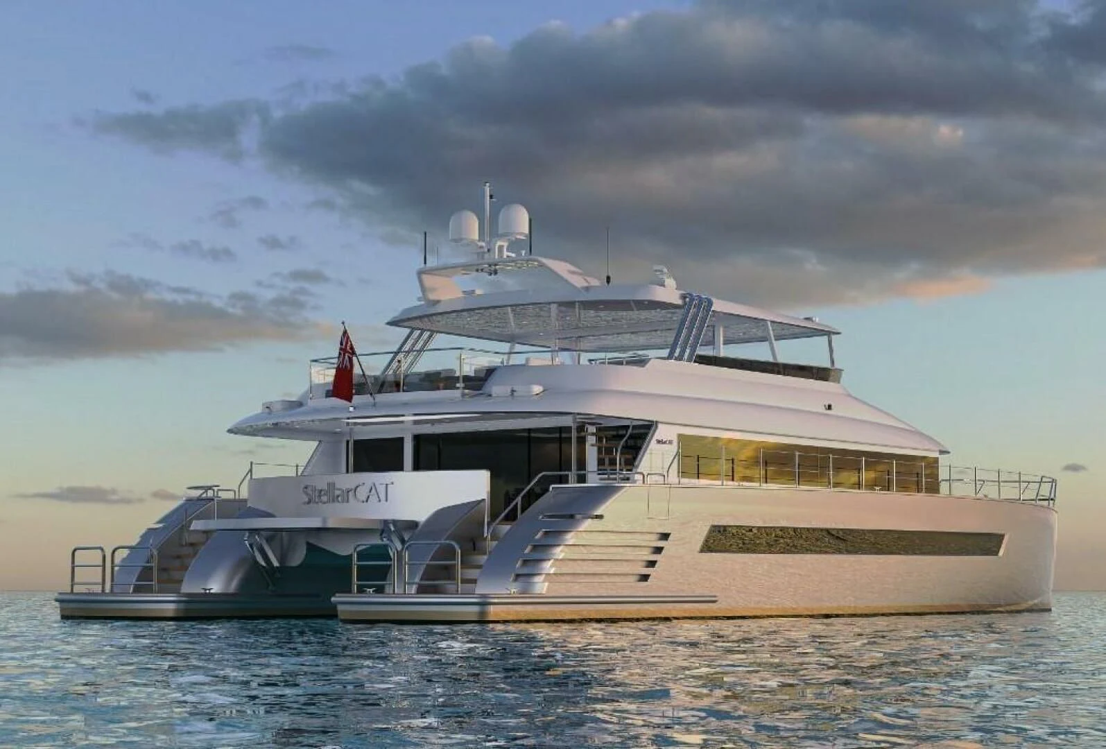 a large white boat in the water aboard STELLARCAT AL2502 Yacht for Sale