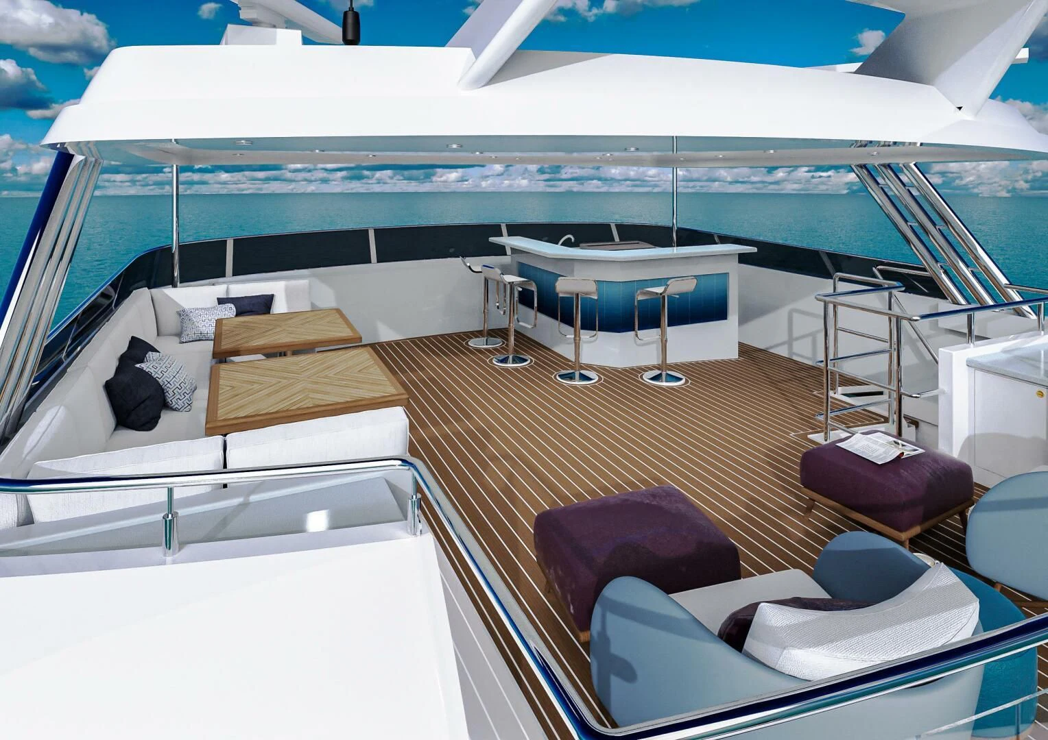 a deck with a pool aboard STELLARCAT AL2502 Yacht for Sale
