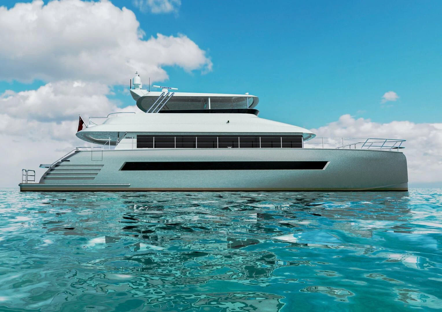 a boat in the water aboard STELLARCAT AL2502 Yacht for Sale