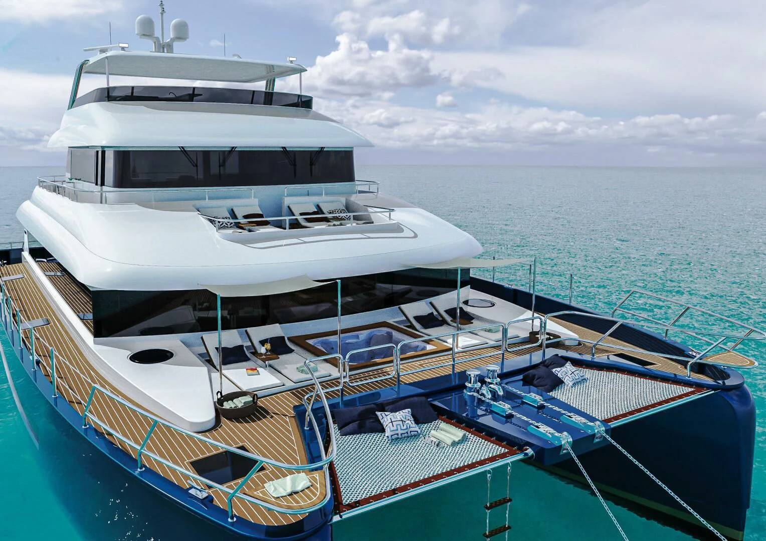 a boat docked at a pier aboard STELLARCAT AL2502 Yacht for Sale