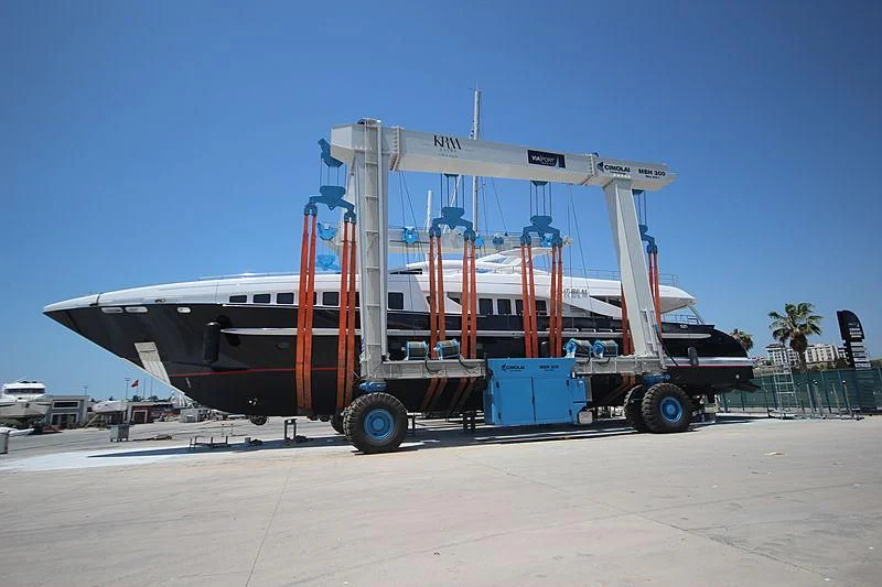 a large machine on the runway aboard LET IT BE M Yacht for Sale