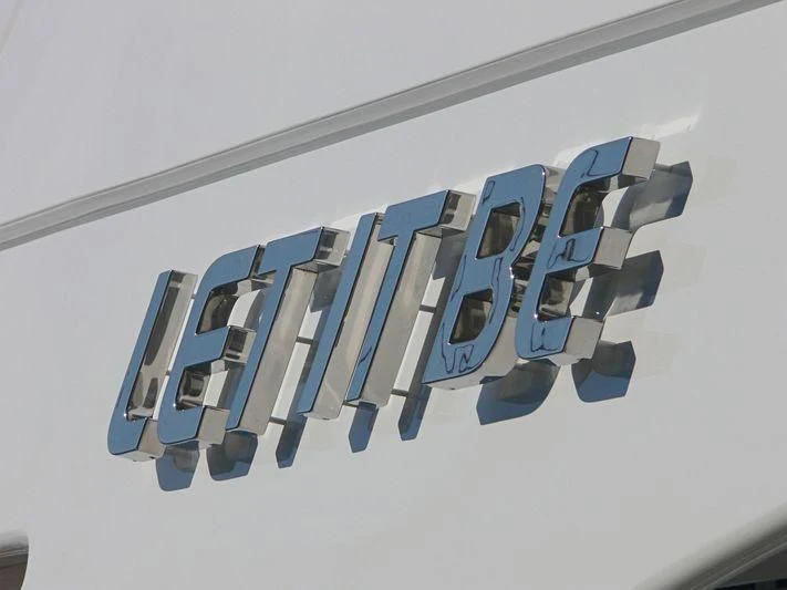 a blue cube with a white background aboard LET IT BE M Yacht for Sale
