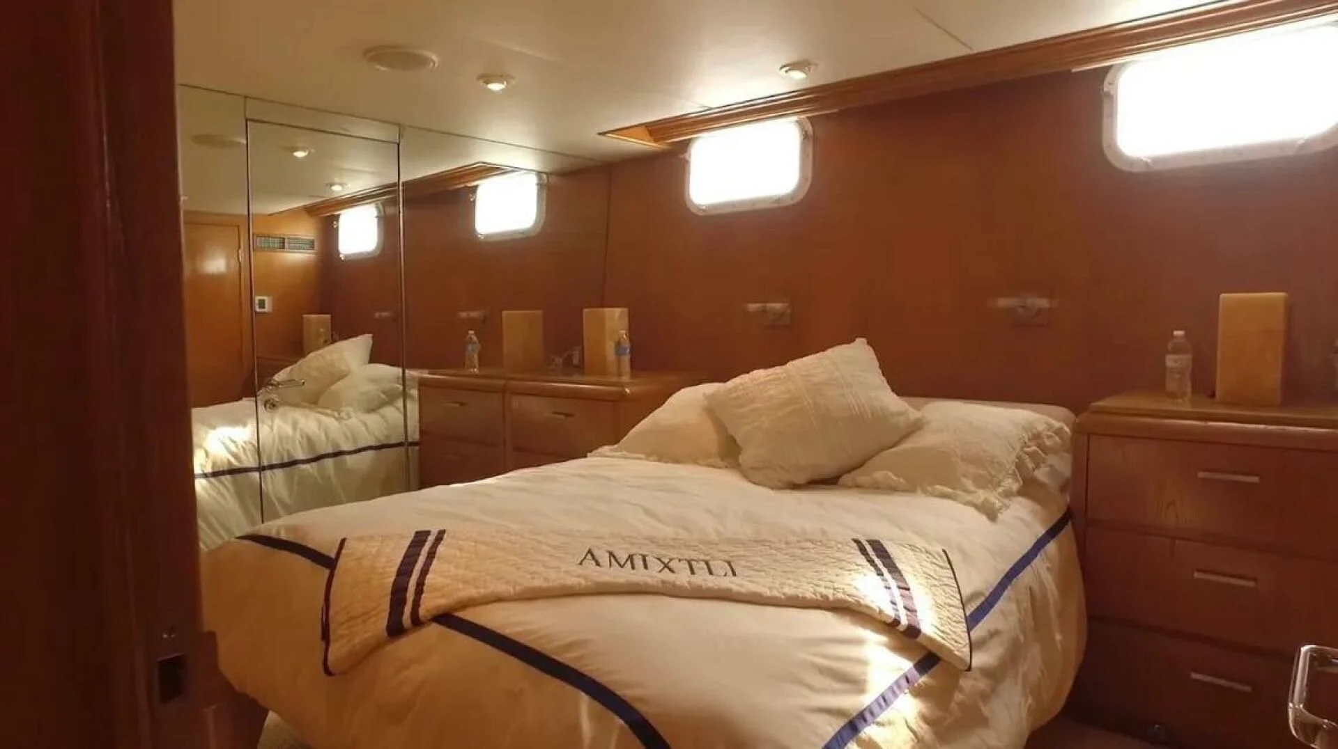 a couple of beds in a hotel room aboard THE BEST DAY Yacht for Sale