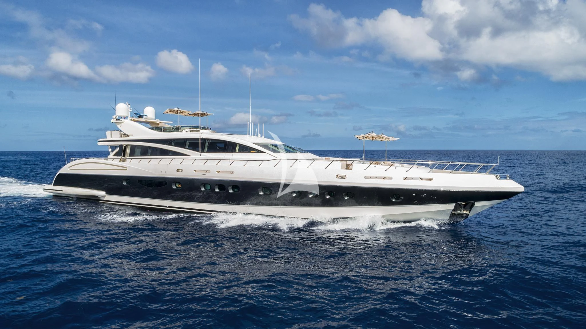 a white yacht in the water aboard ANTELOPE IV Yacht for Sale