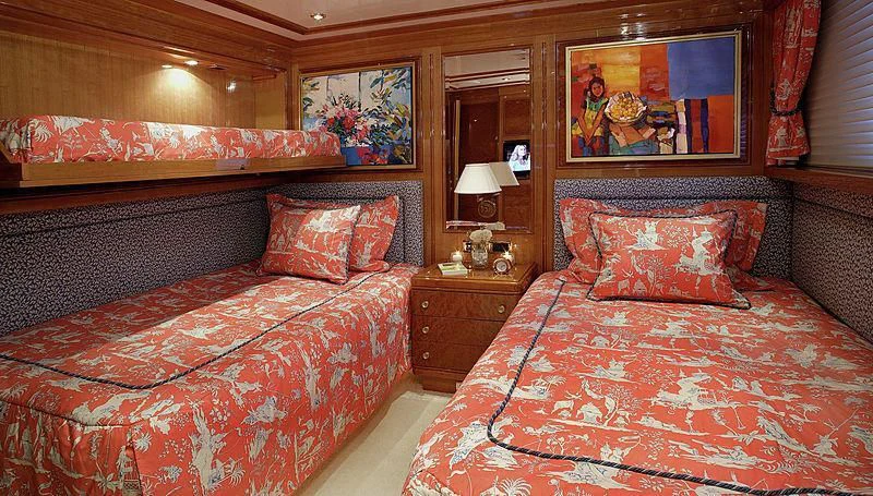 a couple of beds in a hotel room aboard EMELINA Yacht for Sale