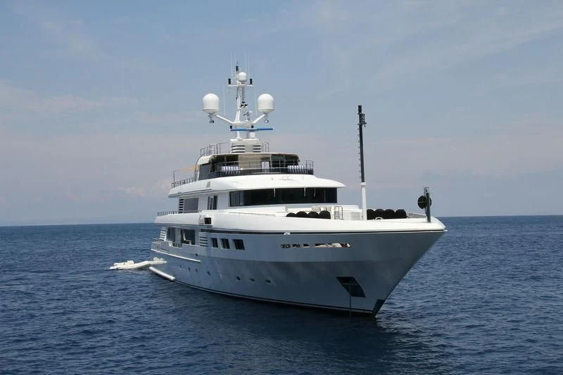 a large white boat in the water aboard EMELINA Yacht for Sale