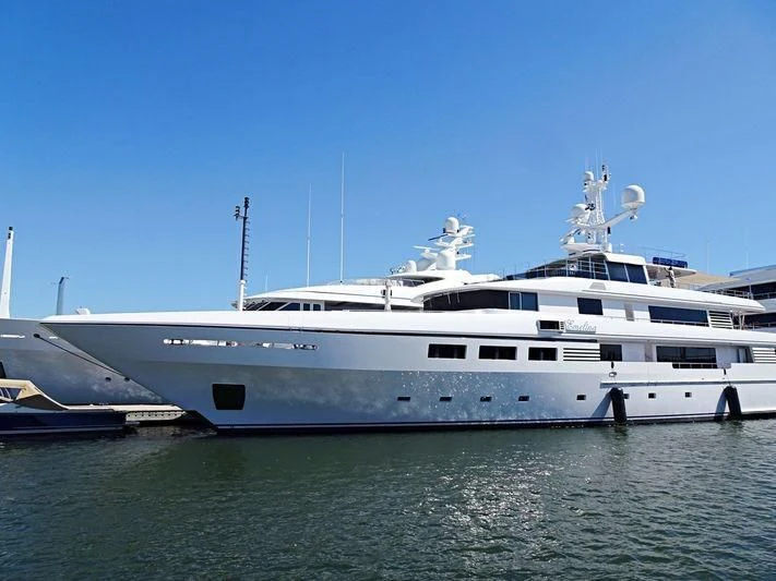 a large white ship in the water aboard EMELINA Yacht for Sale