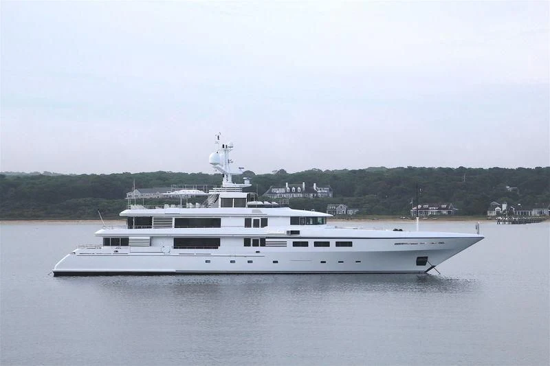 a large white boat in the water aboard EMELINA Yacht for Sale