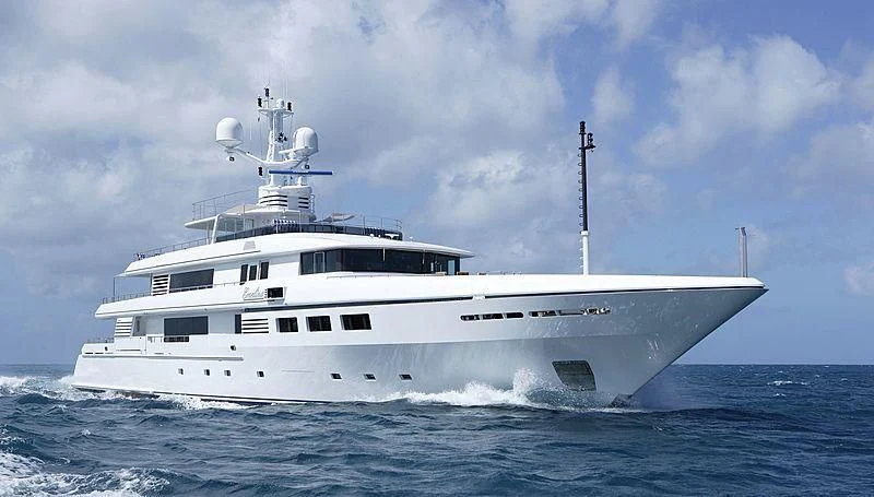 a white yacht in the water aboard EMELINA Yacht for Sale