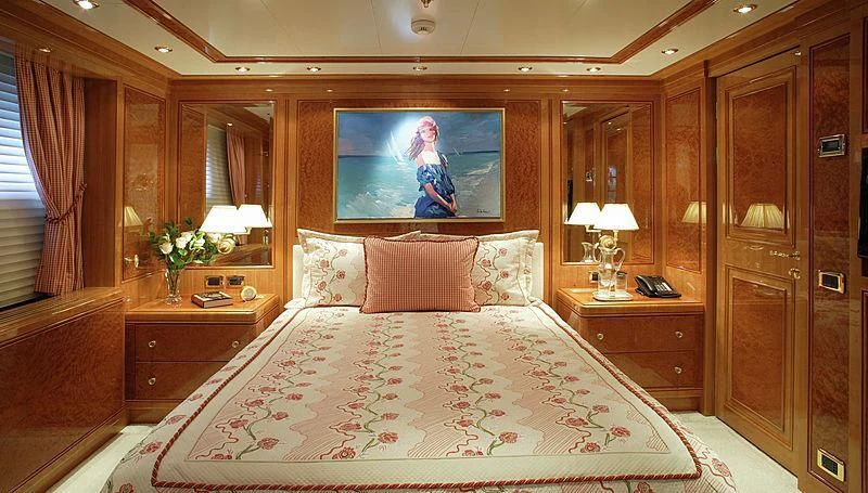 a bed in a hotel room aboard EMELINA Yacht for Sale