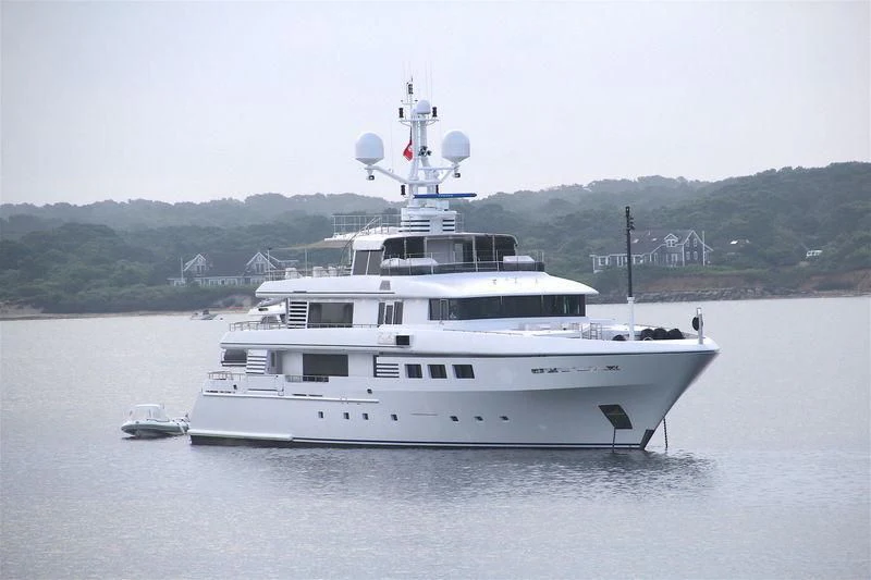 a large white boat in the water aboard EMELINA Yacht for Sale